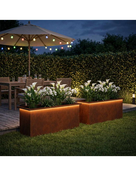 Fioriera da giardino con LED 2 pz Ruggine 40 x 100 x 40 cm