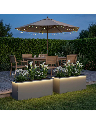 Fioriera da giardino con LED 2 pz Antracite 40 x 100 x 40 cm