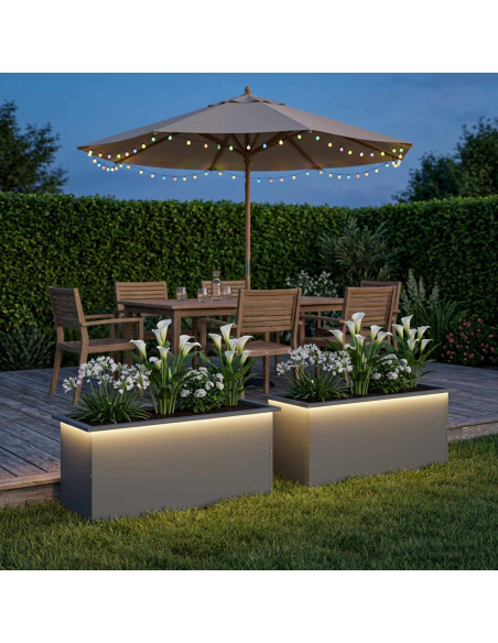 Fioriera da giardino con LED 2 pz Antracite 40 x 100 x 40 cm