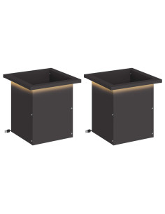 Fioriera da giardino con LED 2 pz Nero 30 x 30 x 30 cm Acciaio 2