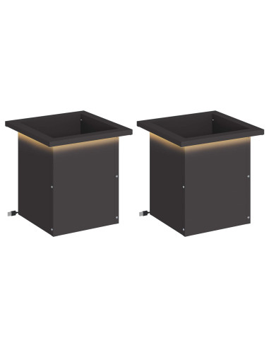 Fioriera da giardino con LED 2 pz Nero 30 x 30 x 30 cm Acciaio