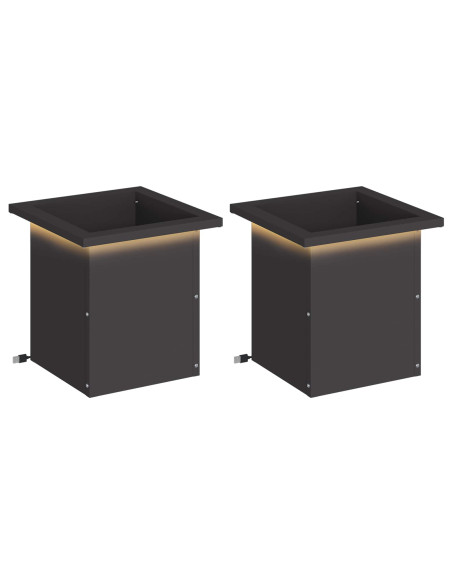 Fioriera da giardino con LED 2 pz Nero 30 x 30 x 30 cm Acciaio