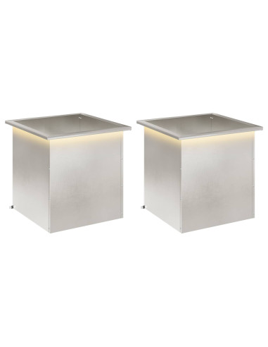 Fioriera da giardino con LED 2 pz Argento 50 x 50 x 48 cm