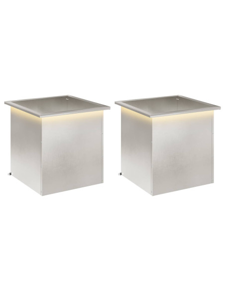 Fioriera da giardino con LED 2 pz Argento 50 x 50 x 48 cm