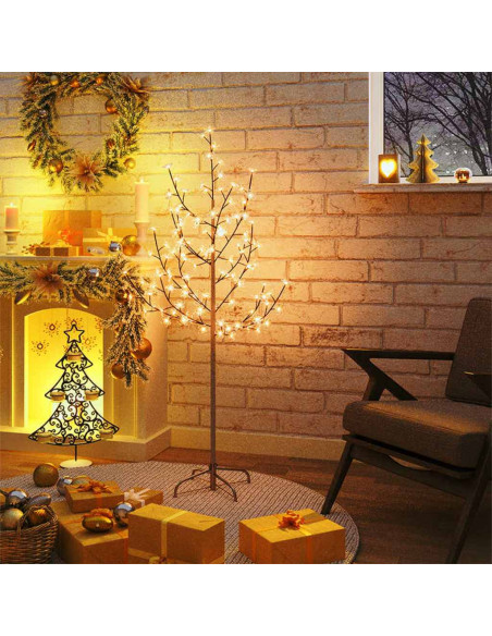 Albero di Ciliegio con 84 LED Bianco Caldo 120 cm