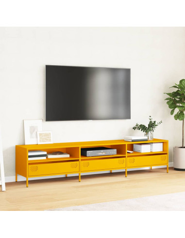 Mobile TV Giallo Senape 202x39x43,5cm Acciaio Laminato a Freddo