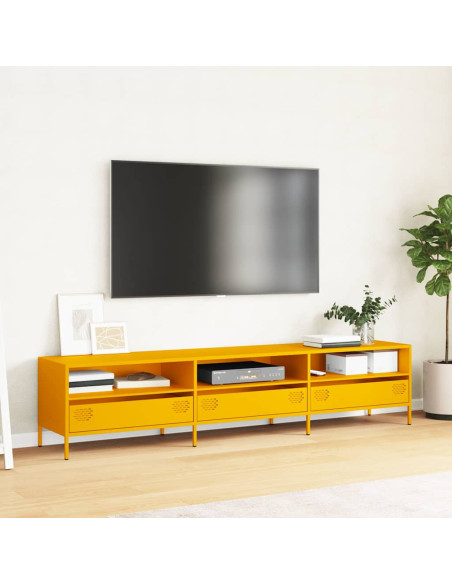 Mobile TV Giallo Senape 202x39x43,5cm Acciaio Laminato a Freddo