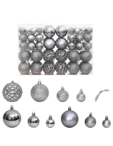 Palline di Natale 100 pz Grigie 3 / 4 / 6 cm