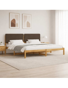 Letto con Testiera Rivestita Bianco lavato e taupe 180 x 200 cm