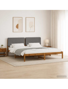 Letto con Testiera Rivestita Naturale e Grigio Chiaro