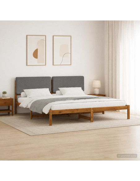 Letto con Testiera Rivestita Naturale e Grigio Chiaro