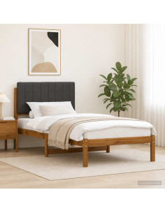 Letto con Testiera Rivestita Naturale e Grigio Scuro