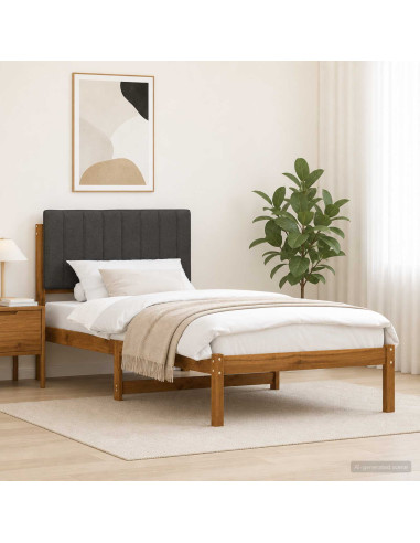 Letto con Testiera Rivestita Naturale e Grigio Scuro
