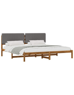 Letto con Testiera Rivestita Naturale e Grigio Chiaro 2