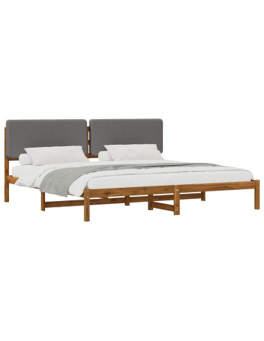 Letto con Testiera Rivestita Naturale e Grigio Chiaro