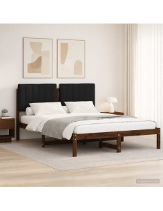 Letto con Testiera Rivestita Marrone scuro e Nero 120 x 190 cm