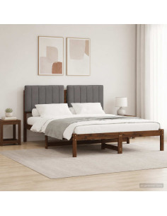 Letto con Testiera Rivestita Marrone scuro e grigio chiaro
