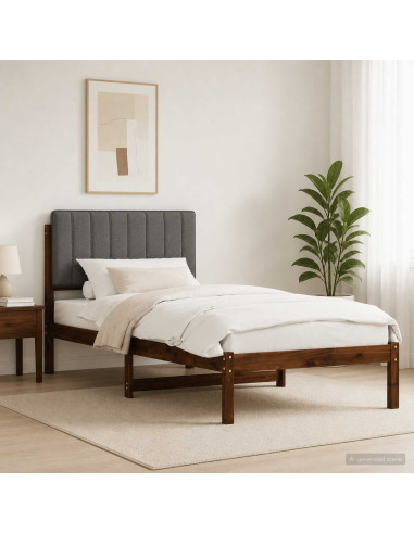 Letto con Testiera Rivestita Marrone scuro e grigio chiaro