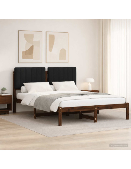 Letto con Testiera Rivestita Marrone scuro e Nero 150 x 200 cm