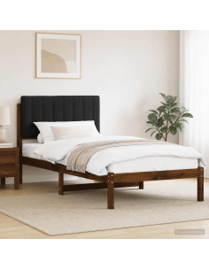 Letto con Testiera Rivestita Marrone scuro e Nero 90 x 190 cm