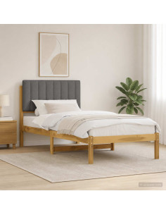 Letto con Testiera Rivestita Bianco lavato e grigio chiaro