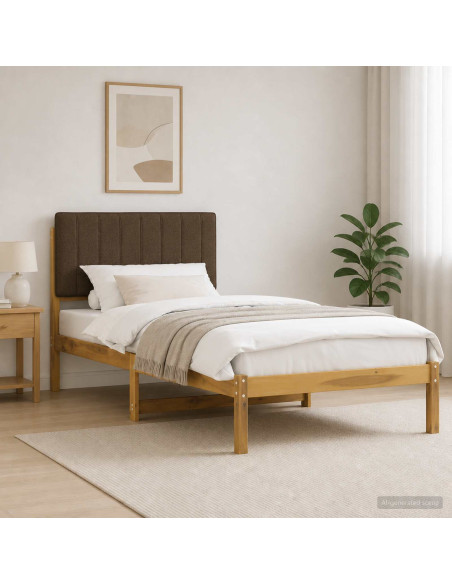 Letto con Testiera Rivestita Bianco lavato e taupe 75 x 190 cm