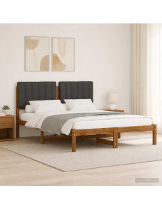 Letto con Testiera Rivestita Naturale e Grigio Scuro