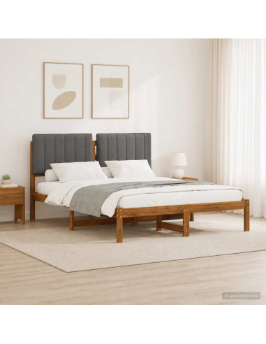 Letto con Testiera Rivestita Naturale e Grigio Chiaro