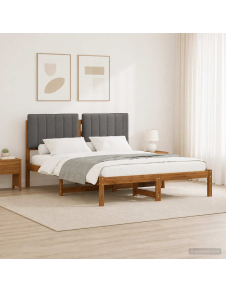 Letto con Testiera Rivestita Naturale e Grigio Chiaro