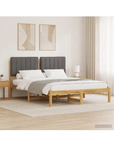 Letto con Testiera Rivestita Bianco lavato e grigio chiaro