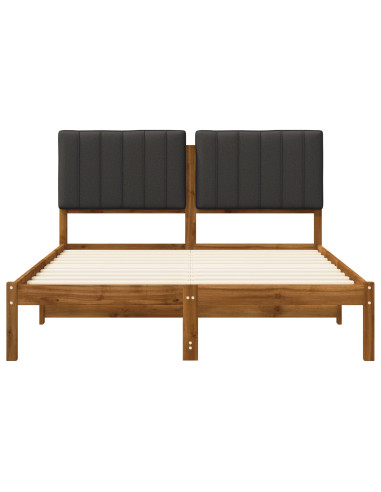 Letto con Testiera Rivestita Naturale e Grigio Scuro