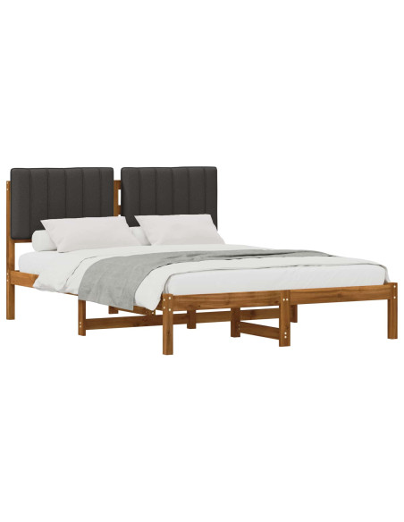 Letto con Testiera Rivestita Naturale e Grigio Scuro
