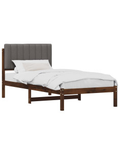 Letto con Testiera Rivestita Marrone scuro e grigio chiaro 2