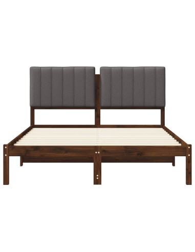 Letto con Testiera Rivestita Marrone scuro e grigio chiaro