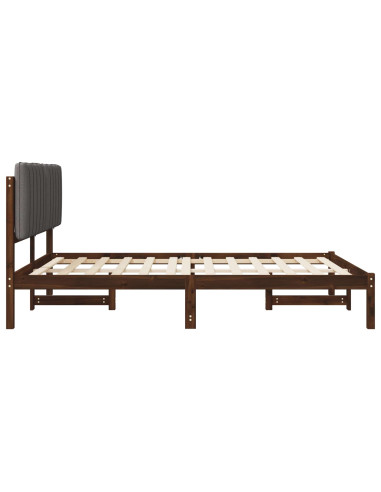 Letto con Testiera Rivestita Marrone scuro e grigio chiaro