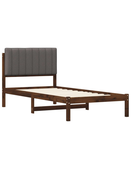 Letto con Testiera Rivestita Marrone scuro e grigio chiaro