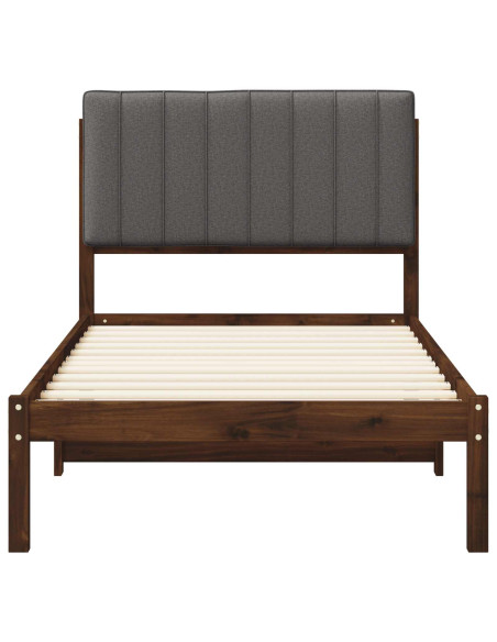 Letto con Testiera Rivestita Marrone scuro e grigio chiaro