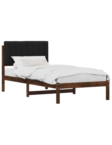 Letto con Testiera Rivestita Marrone scuro e Nero 90 x 190 cm