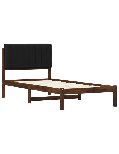 Letto con Testiera Rivestita Marrone scuro e Nero 90 x 190 cm