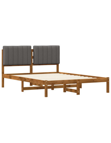 Letto con Testiera Rivestita Naturale e Grigio Chiaro