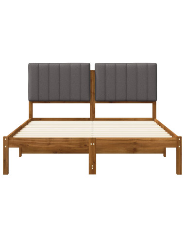 Letto con Testiera Rivestita Naturale e Grigio Chiaro