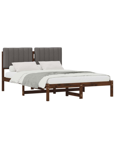 Letto con Testiera Rivestita Marrone scuro e grigio chiaro