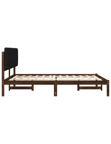 Letto con Testiera Rivestita Marrone scuro e Nero 160 x 200 cm