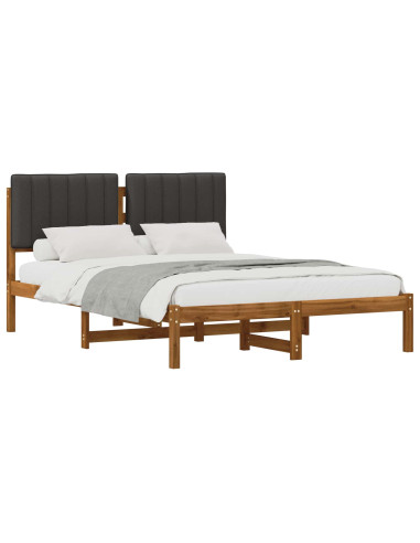 Letto con Testiera Rivestita Naturale e Grigio Scuro