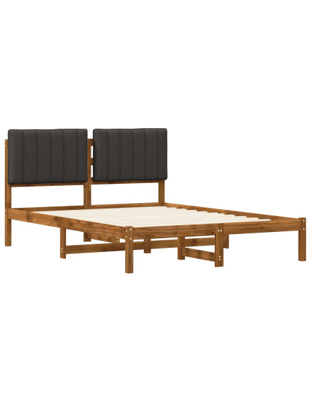 Letto con Testiera Rivestita Naturale e Grigio Scuro