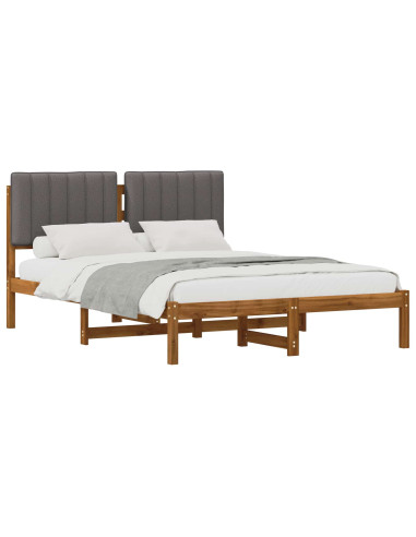 Letto con Testiera Rivestita Naturale e Grigio Chiaro