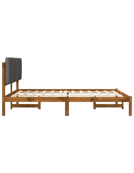 Letto con Testiera Rivestita Naturale e Grigio Chiaro