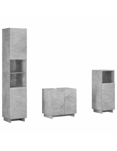 Set mobili da bagno 3 pz Grigio Cemento Legno ingegnerizzato