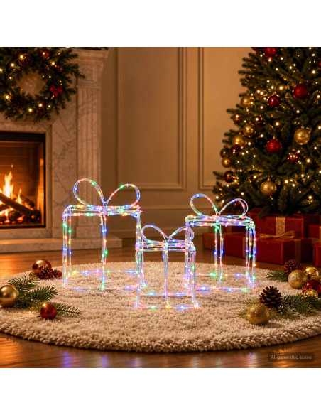 Scatole regalo di Natale luminose LOVIISA 3 pz 360 LED