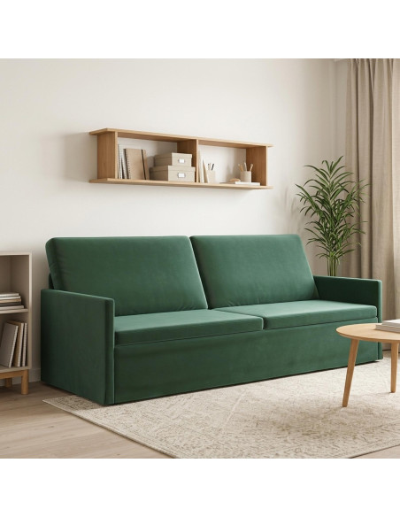 Divano a 3 posti Verde Scuro 220 x 81 x 82 cm Velluto (V)